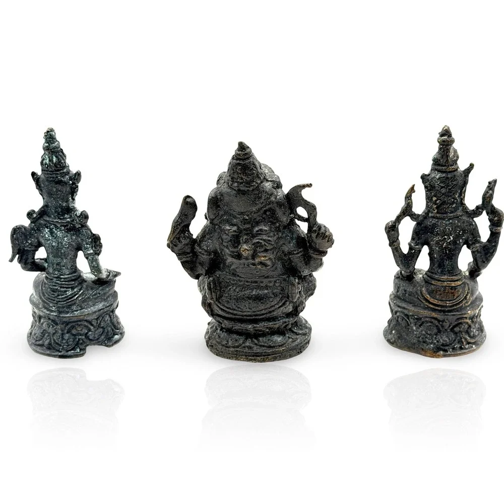 Vintage Thai Bronze Ganesha Vishnu Deity Statue Set 4" Sacred Altar Thailand - Picture 9 of 10